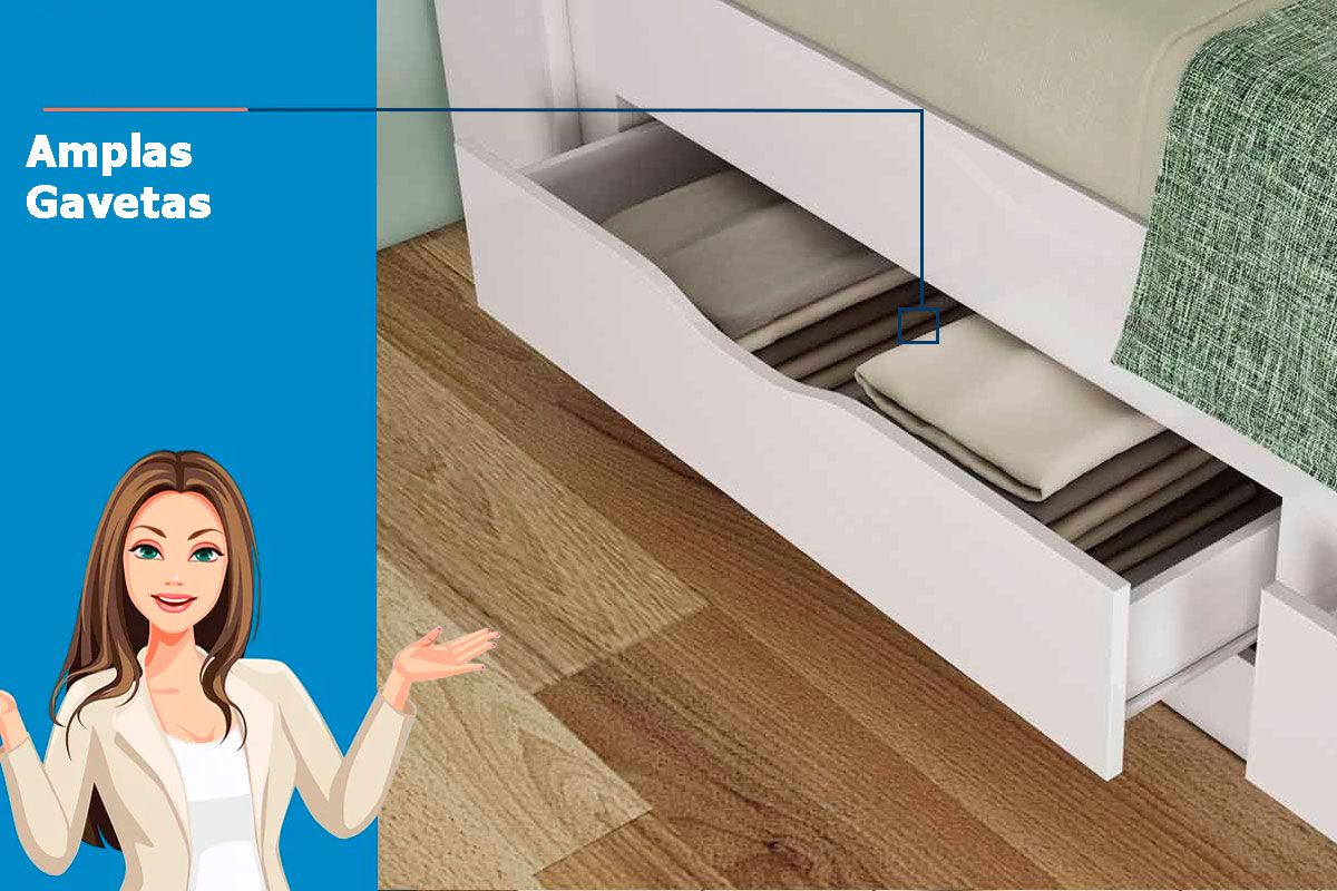 Colchão Solteiro Pérola Polar (1un) + Cama Invicta c/ 2 Gavetas
