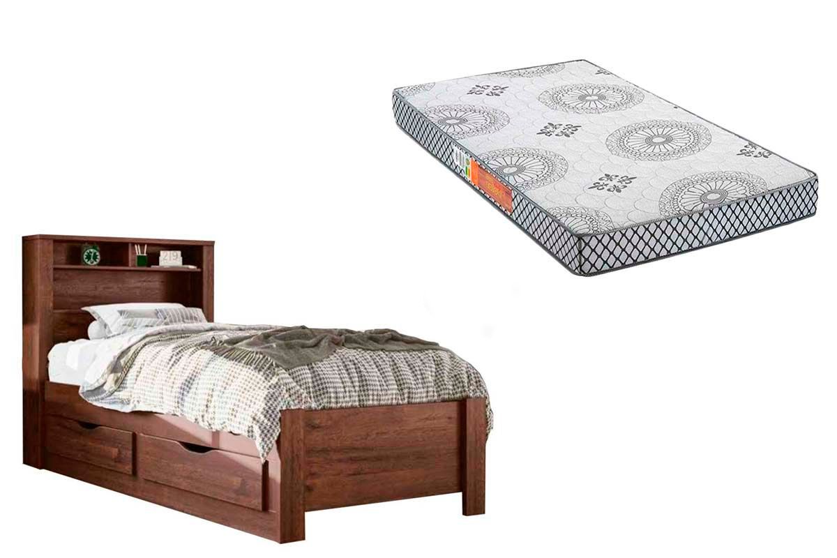 Colchão Solteiro Pérola Polar (1un) + Cama Invicta c/ 2 Gavetas