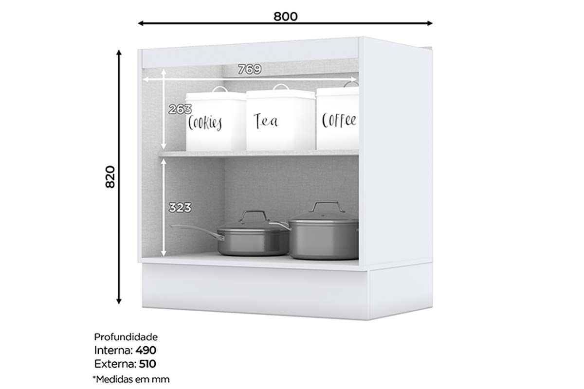 Balcão Cozinha Henn c/Tampo Americana c/2 Portas 80cm