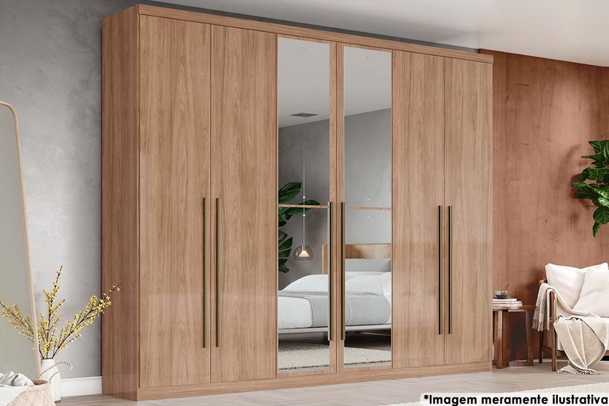 Guarda Roupa Casal 6 Portas (2 c/Espelho) e 3 Gavetas Jade Henn