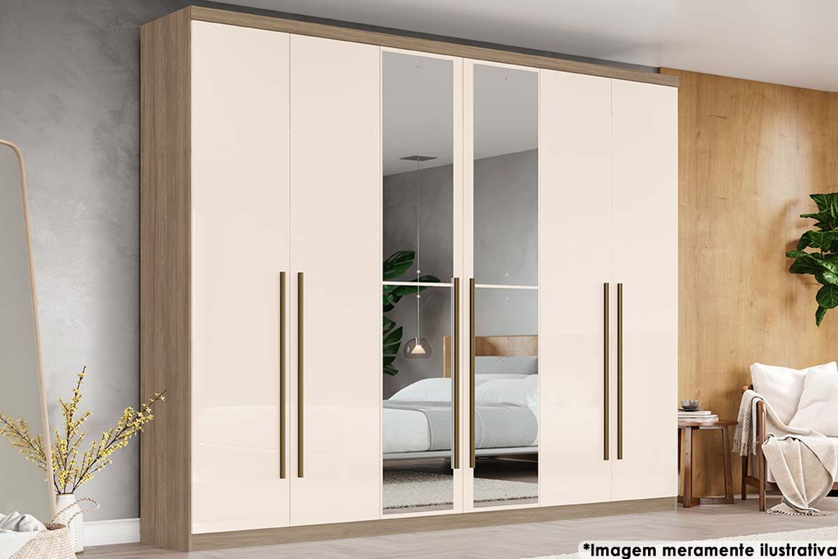 Guarda Roupa Casal 6 Portas (2 c/Espelho) e 3 Gavetas Jade Henn