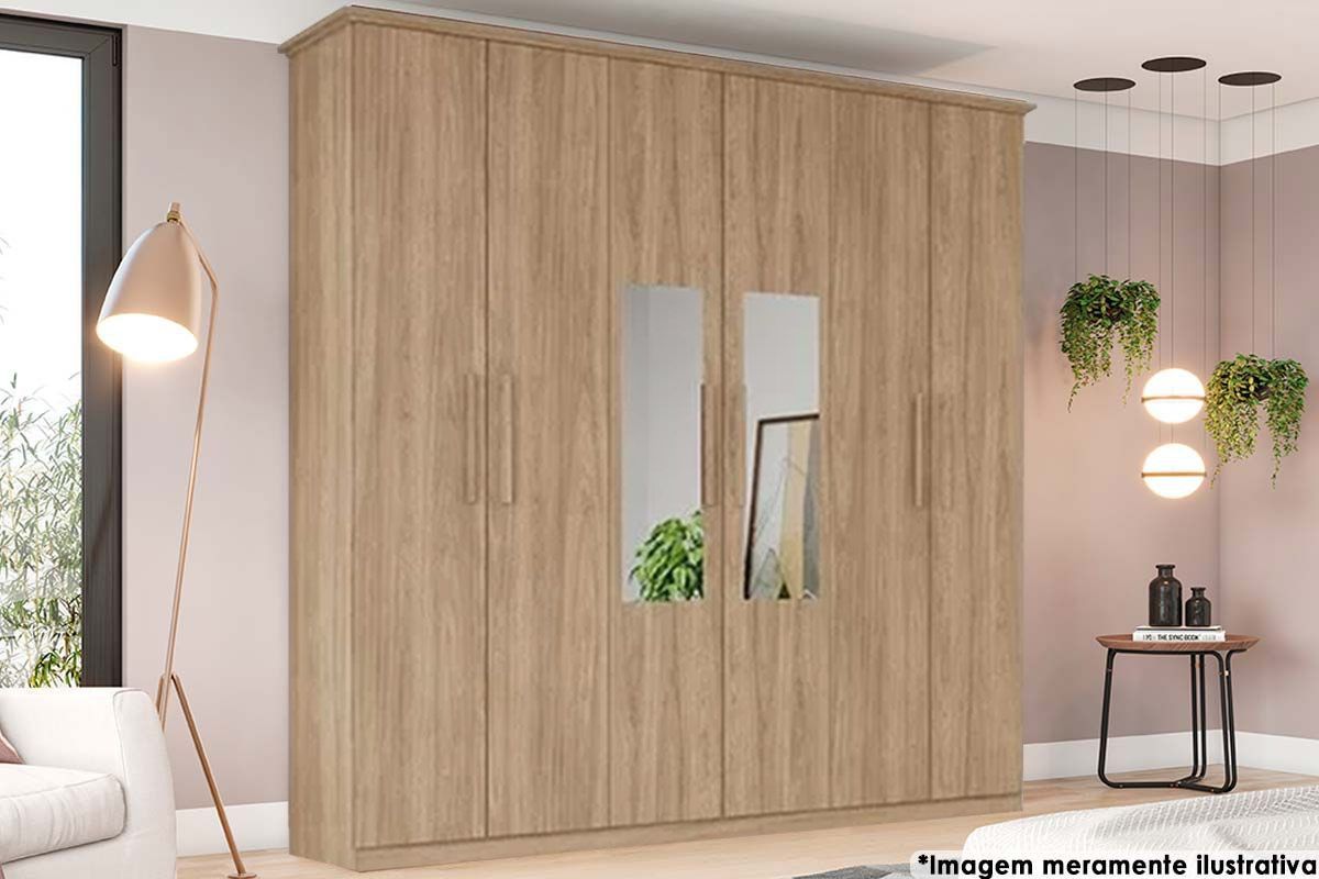 Guarda Roupa Casal 6 Portas (2 c/Espelho) e 3 Gavetas Cover Henn