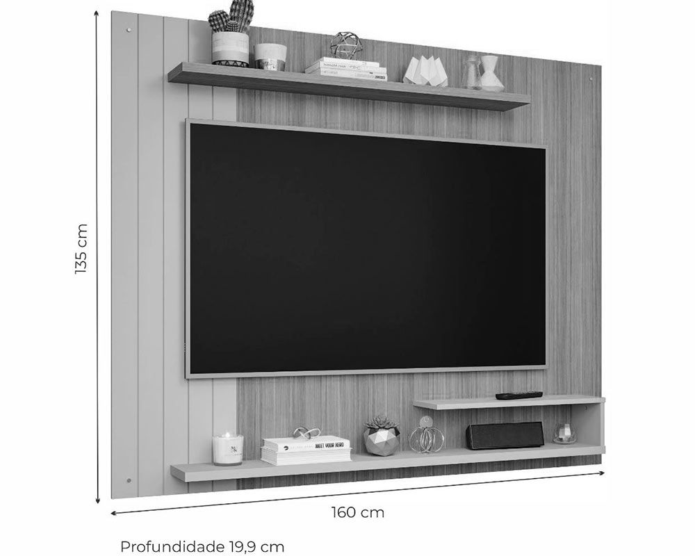 Painel Home p/ TV até 50 Pol Floripa c/Prateleiras Ripado 161x135cm Permóbili Painel Home p/ TV até 50 Pol Floripa c/Prateleiras Ripado 161x135cm Permóbili