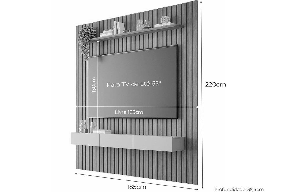 Painel Home p/ TV até 65 Pol Maragogi 185cm Permóbili