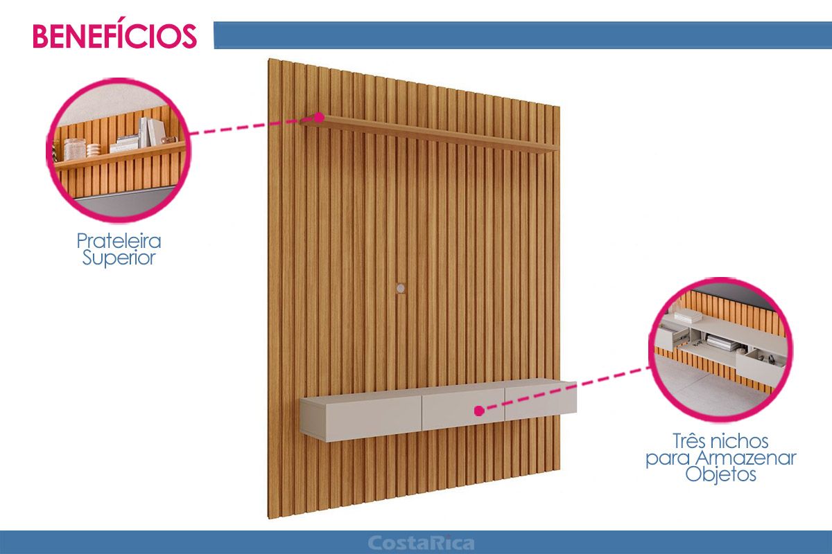 Painel Home p/ TV até 75 Pol Maragogi 230cm Permóbili