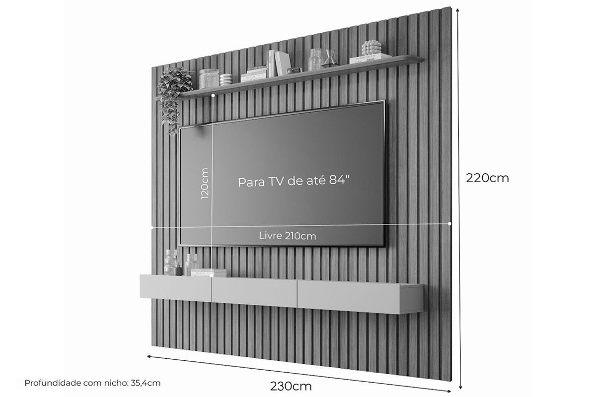 Painel Home p/ TV até 75 Pol Maragogi 230cm Permóbili