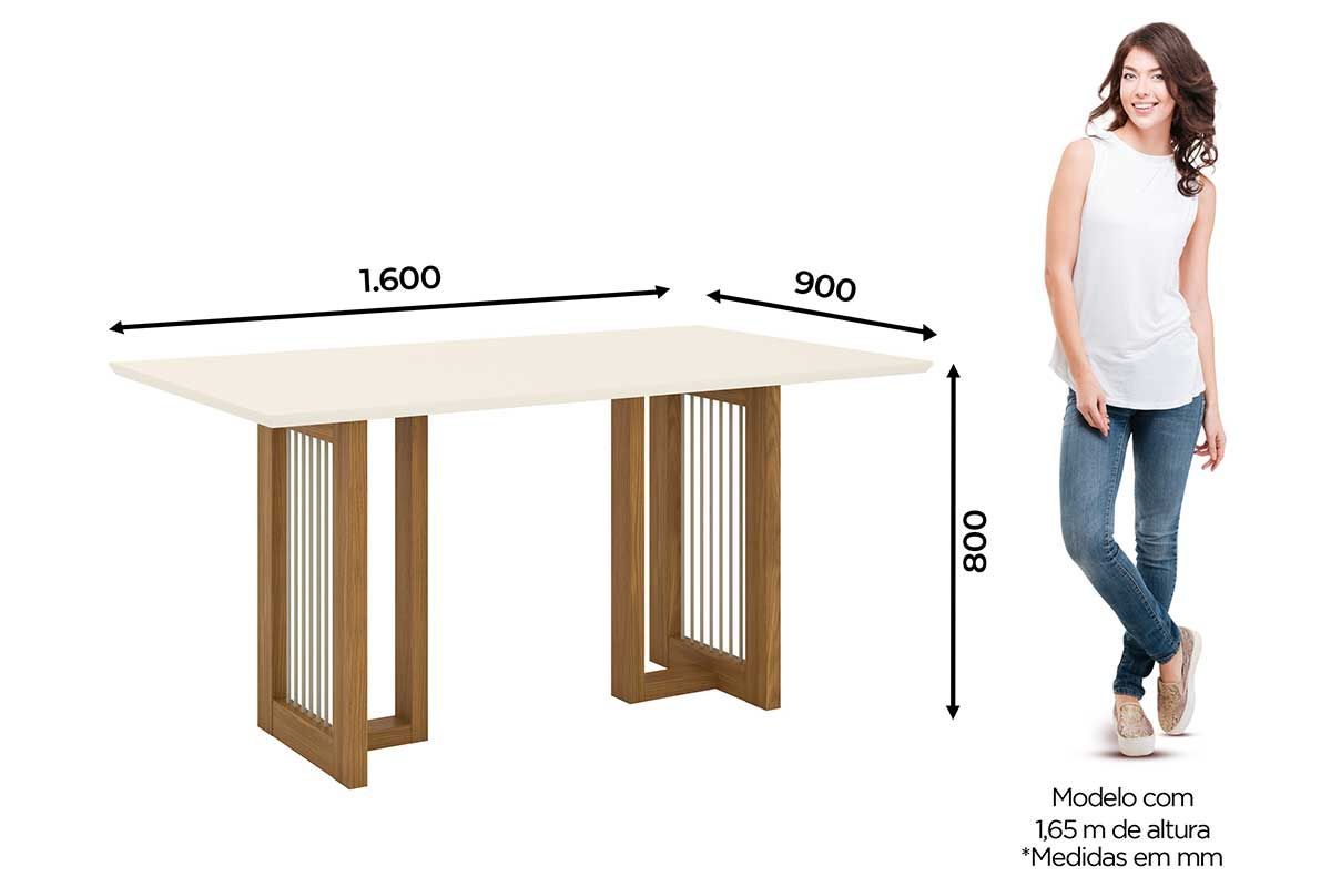 Sala de Jantar Completa Yara c/ Tampo Madeirado c/ Vidro Reto 160x90cm e 6 Cadeiras Milla - Henn