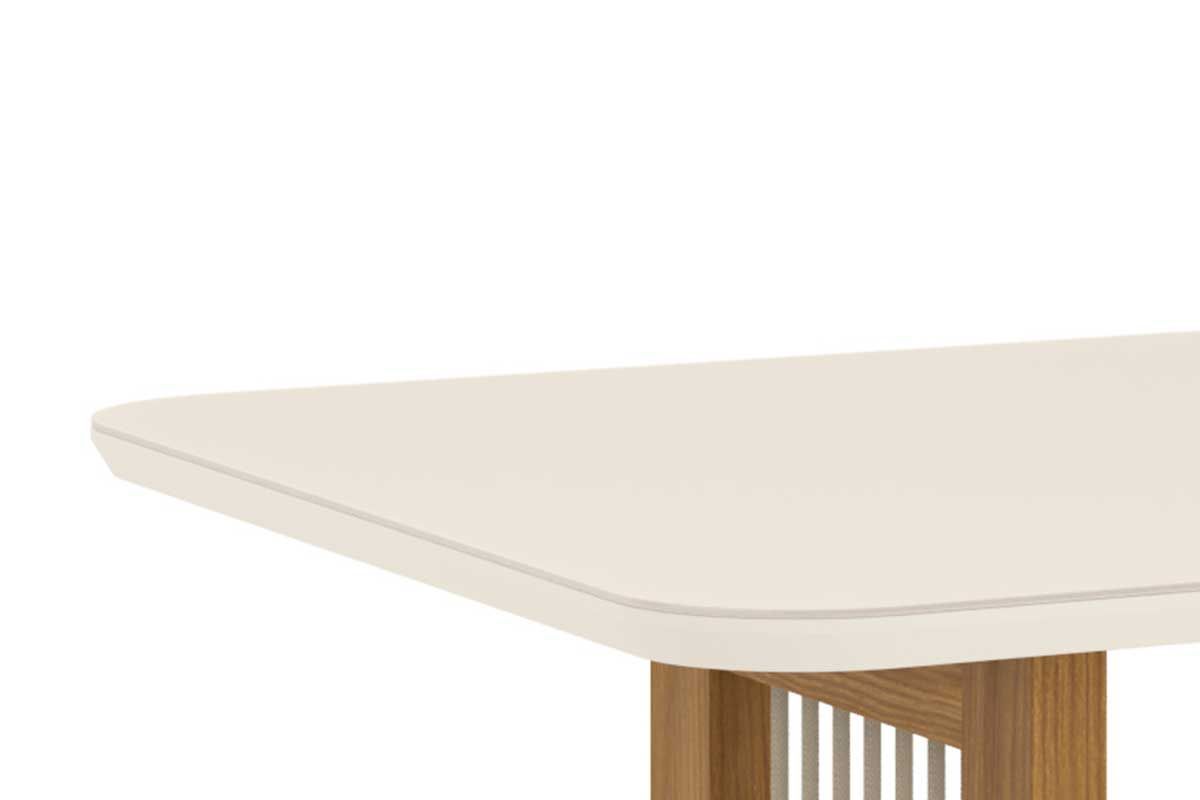 Sala de Jantar Completa Yara c/ Tampo Madeirado c/ Vidro Curvo 160x90cm e 6 Cadeiras Eloa - Henn