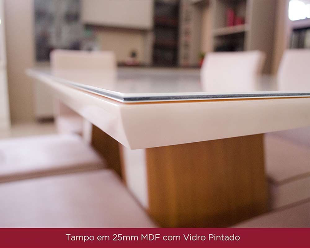 Sala de Jantar Completa Natalí c/ Tampo Madeirado c/ Vidro Reto 120x80cm e 4 Cadeiras Malu - Henn