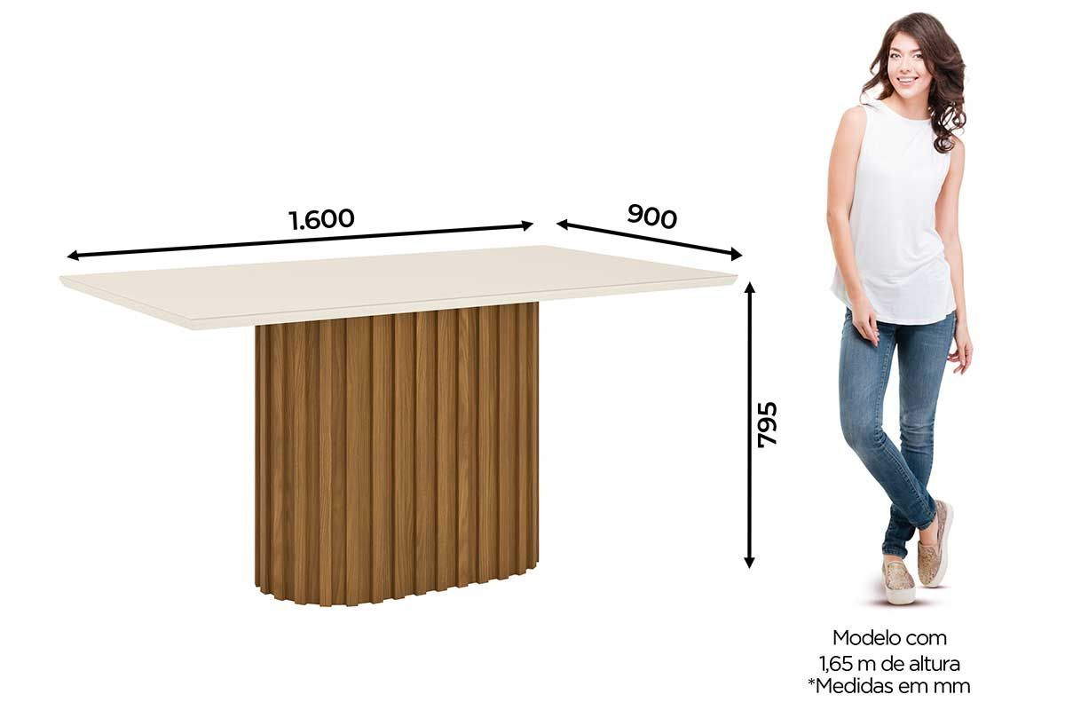 Sala de Jantar Completa Solana c/ Tampo Madeirado c/ Vidro Reto 160x90cm e 6 Cadeiras Bella - Henn
