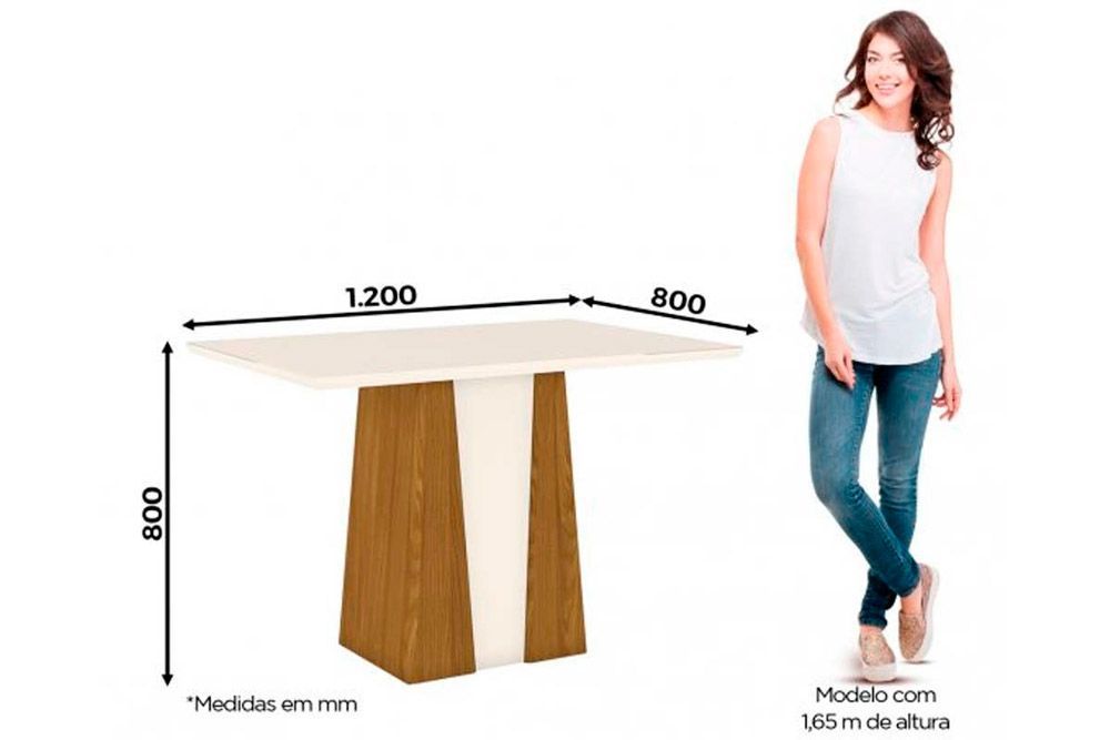 Sala de Jantar Completa Orus Tampo Madeirado c/ Vidro 120x80cm e 4 Cadeiras Bella - Henn