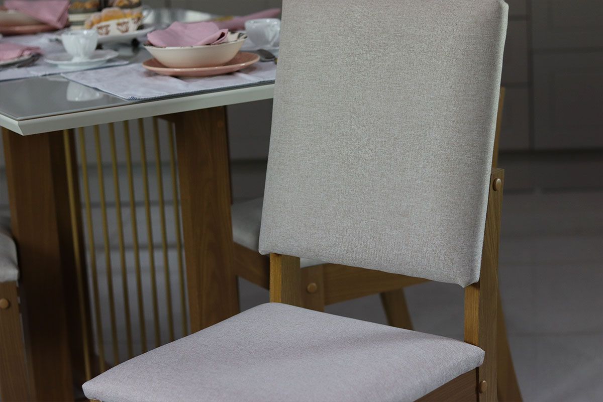 Sala de Jantar Completa Orus Tampo Madeirado c/ Vidro 120x80cm e 4 Cadeiras Milla - Henn