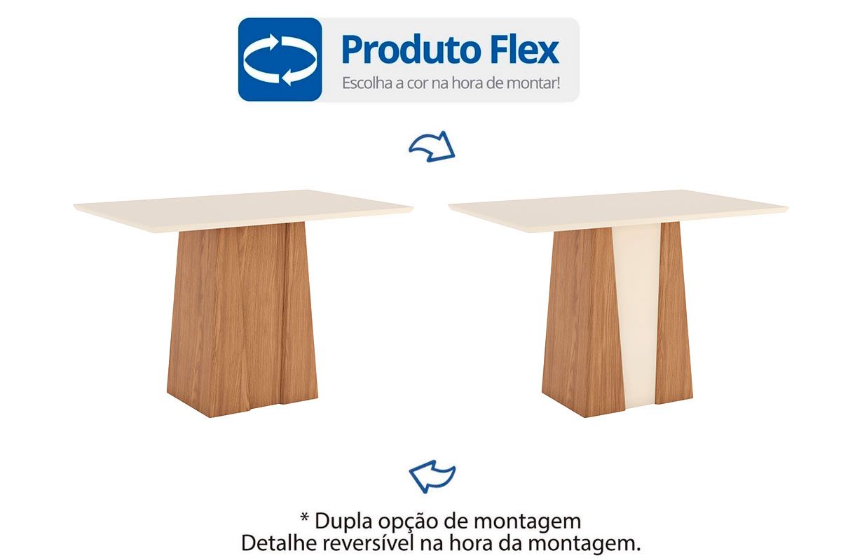Sala de Jantar Completa Orus Tampo Madeirado c/ Vidro 120x80cm e 4 Cadeiras Milla - Henn