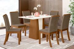 Sala de Jantar Completa Orus Tampo Madeirado c/ Vidro 120x80cm e 6 Cadeiras Isa - Henn