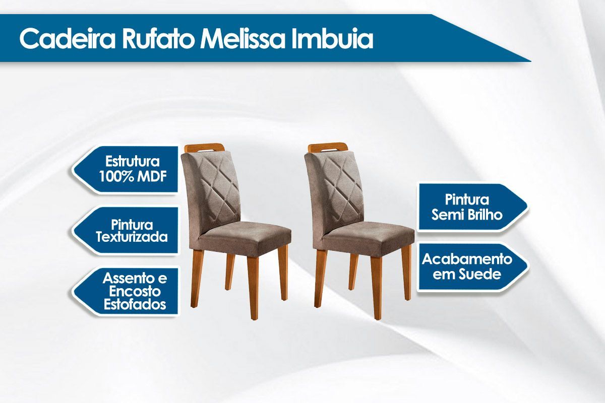 Sala Jantar Mesa Alvorada c/Tampo Madeirado c/Vidro 180x90cm e 6 Cadeiras Melissa - Rufato