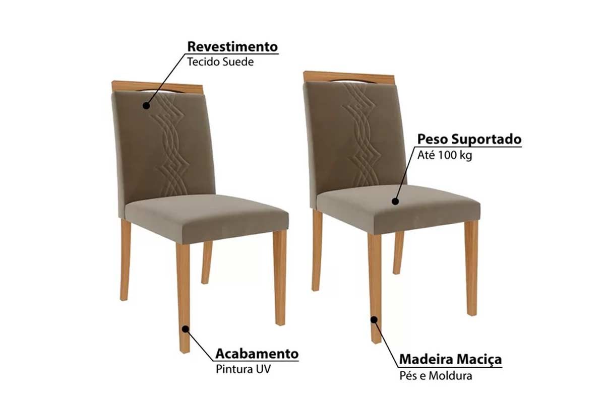 Sala Jantar Mesa Adele Madeira Maciça c/ Tampo Madeirado c/ Vidro 130x80cm e 4 Cadeiras Laura - Cimol