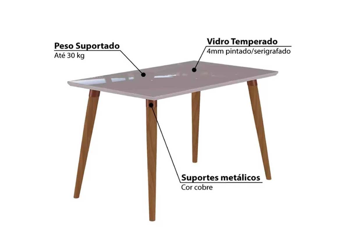 Sala Jantar Mesa Adele Madeira Maciça c/ Tampo Madeirado c/ Vidro 130x80cm e 4 Cadeiras Laura - Cimol