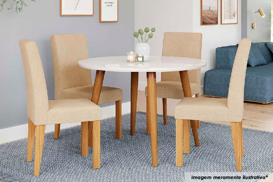Sala Jantar Mesa DanI c/ Tampo Madeirado c/ Vidro 110cm e 4 Cadeiras Maia - Cimol