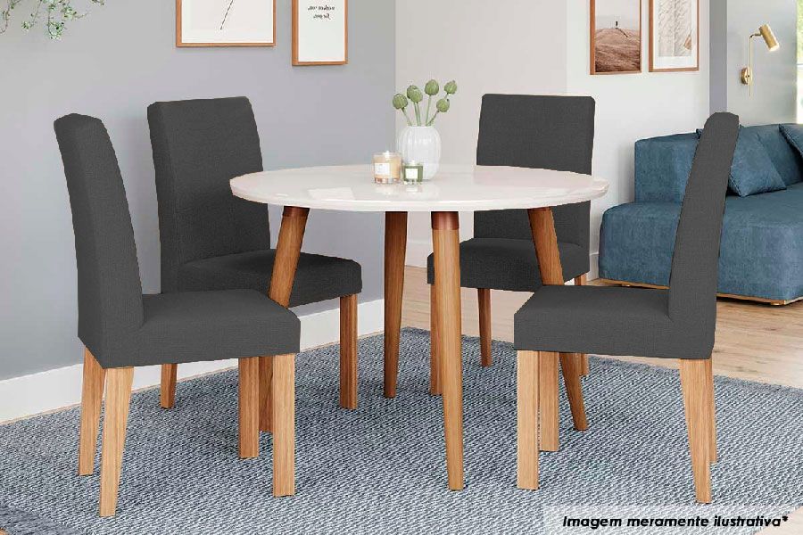 Sala Jantar Mesa DanI c/ Tampo Madeirado c/ Vidro 110cm e 4 Cadeiras Maia - Cimol