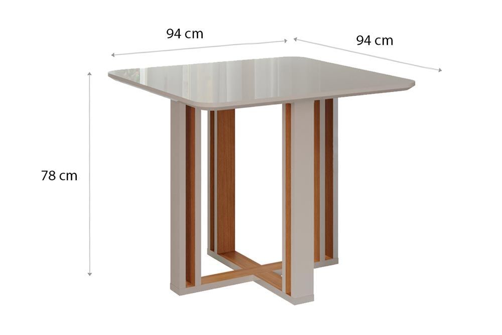 Sala Jantar Mesa Flora c/ Tampo Madeirado 94x94cm e 4 Cadeiras Maia - Cimol