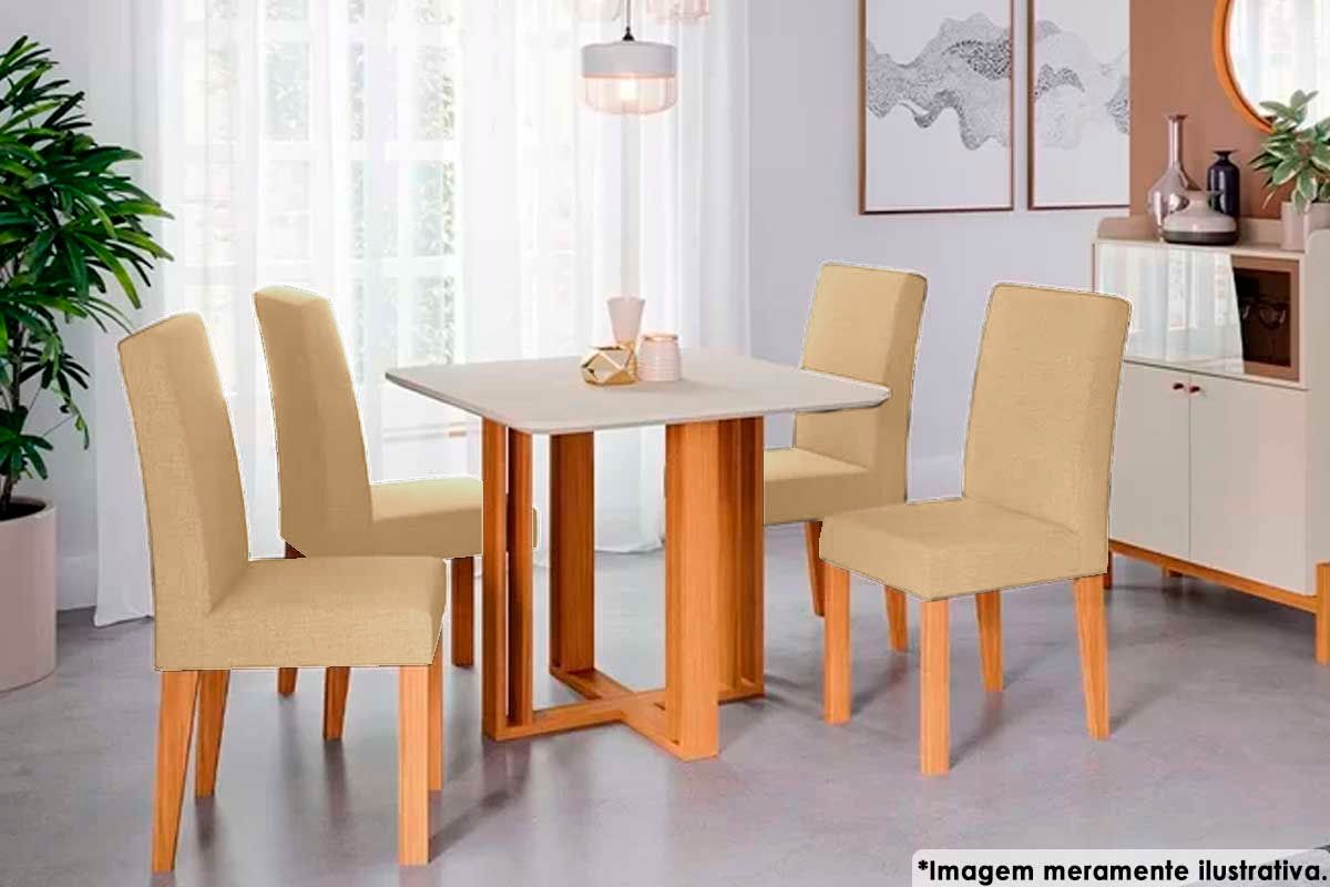 Sala Jantar Mesa Flora c/ Tampo Madeirado 94x94cm e 4 Cadeiras Maia - Cimol