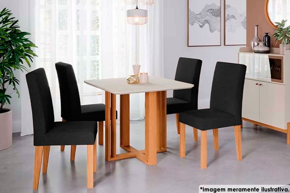 Sala Jantar Mesa Flora c/ Tampo Madeirado 94x94cm e 4 Cadeiras Maia - Cimol