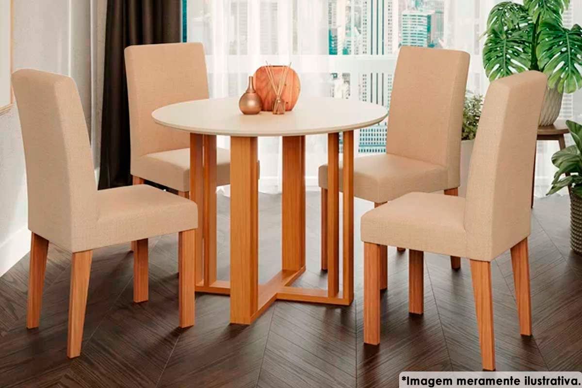 Sala Jantar Mesa Flora c/ Tampo Madeirado 93cm e 4 Cadeiras Maia - Cimol