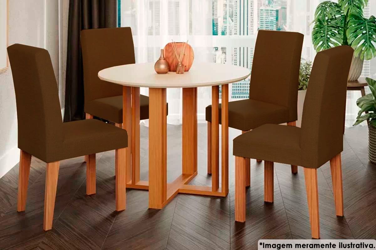 Sala Jantar Mesa Flora c/ Tampo Madeirado 93cm e 4 Cadeiras Maia - Cimol