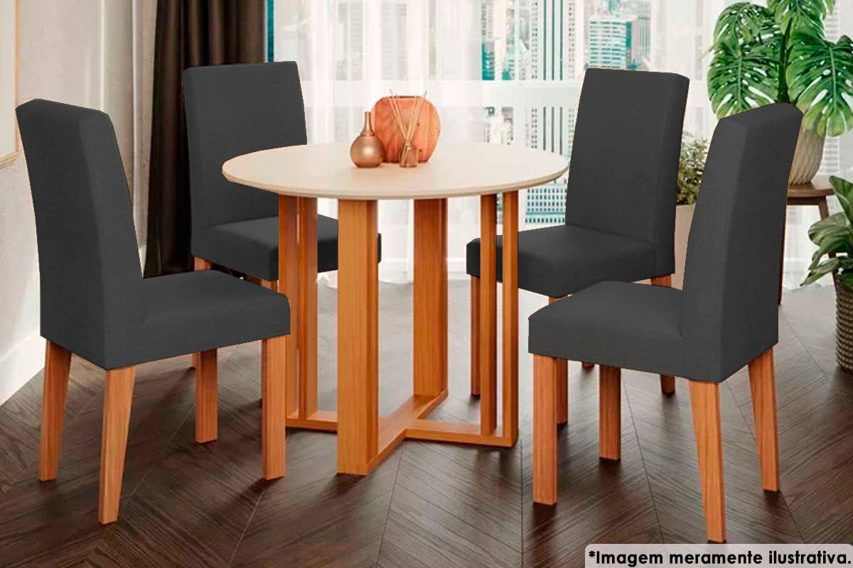 Sala Jantar Mesa Flora c/ Tampo Madeirado 93cm e 4 Cadeiras Maia - Cimol