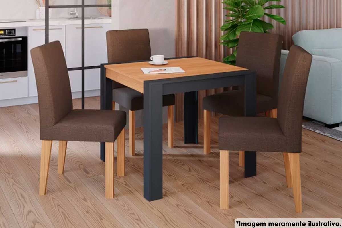 Sala Jantar Mesa Grace c/ Tampo Madeirado 90x90cm e 4 Cadeiras Maia - Cimol