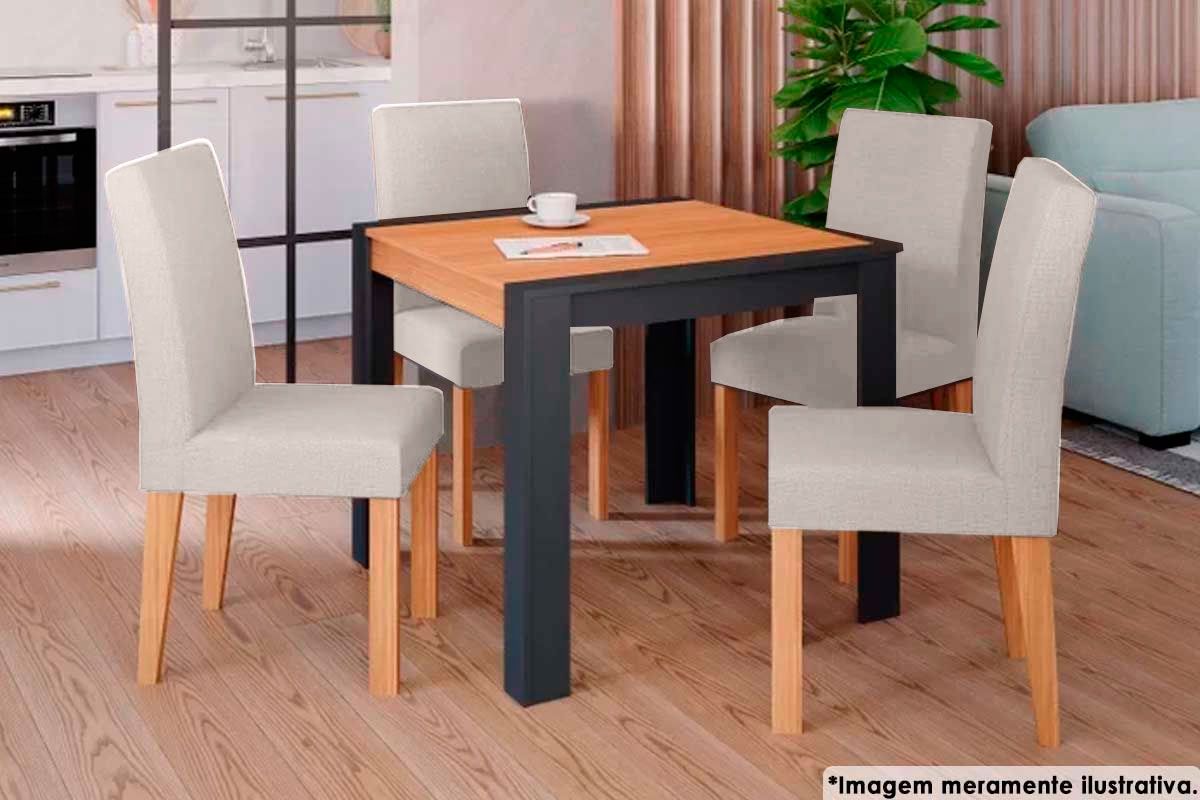 Sala Jantar Mesa Grace c/ Tampo Madeirado 90x90cm e 4 Cadeiras Maia - Cimol