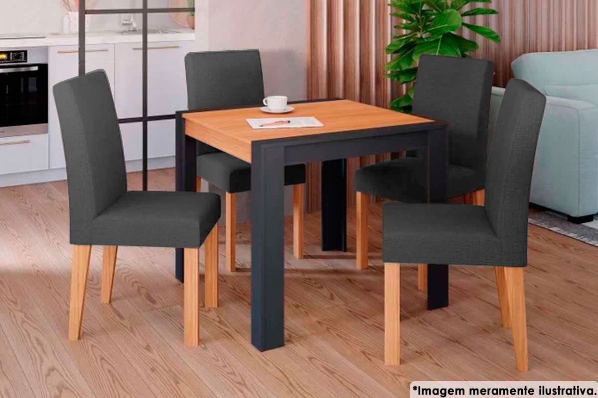Sala Jantar Mesa Grace c/ Tampo Madeirado 90x90cm e 4 Cadeiras Maia - Cimol