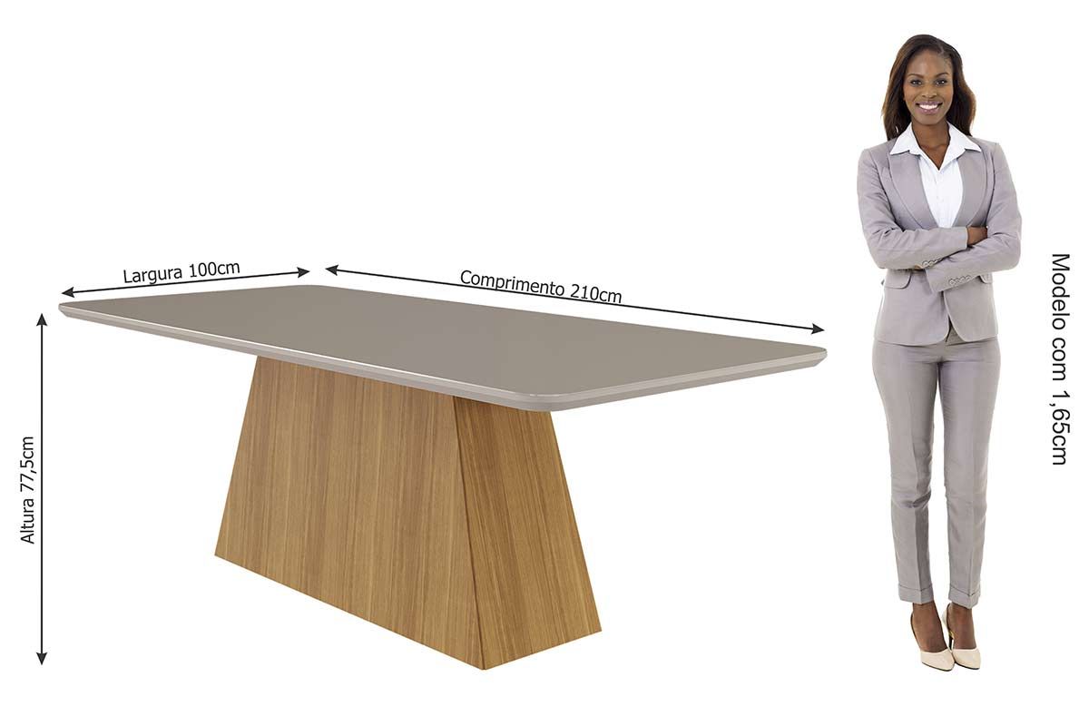 Sala Jantar Mesa Helena c/ Tampo Madeirado c/ Vidro 210x100cm e 6 Cadeiras Juliana - Cimol