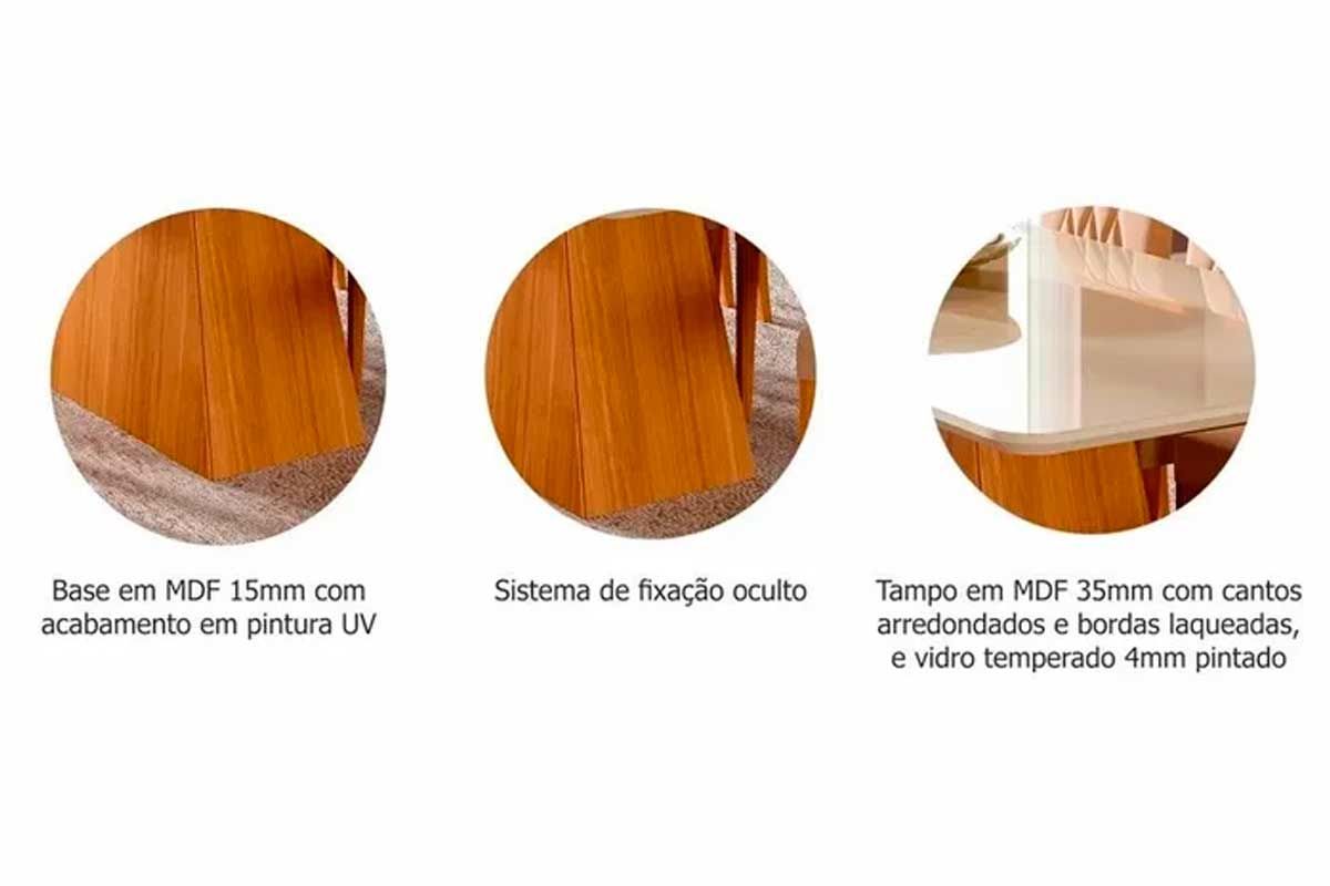 Sala Jantar Mesa Helena c/ Tampo Madeirado c/ Vidro 210x100cm e 6 Cadeiras Paola - Cimol