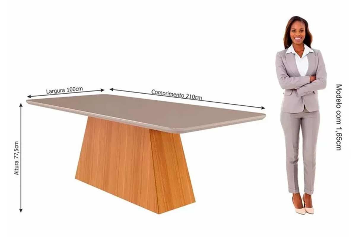 Sala Jantar Mesa Helena c/ Tampo Madeirado c/ Vidro 210x100cm e 6 Cadeiras Paola - Cimol