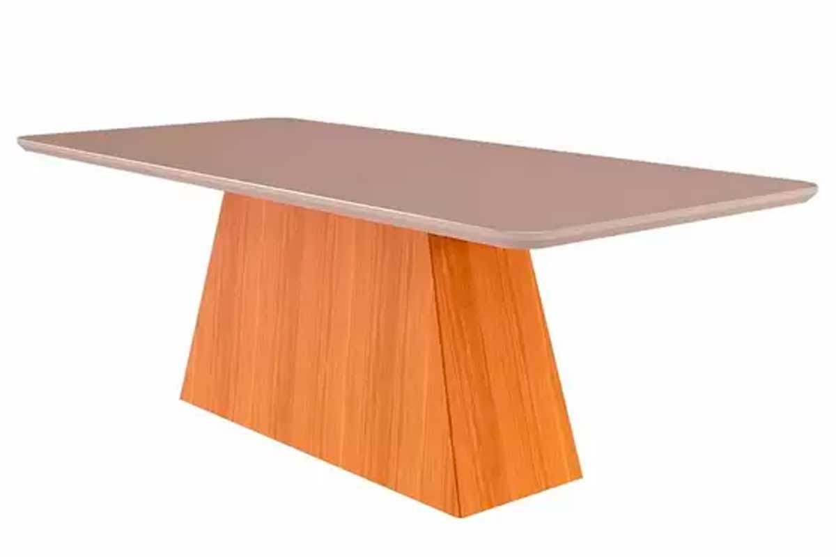 Sala Jantar Mesa Helena c/ Tampo Madeirado c/ Vidro 210x100cm e 6 Cadeiras Paola - Cimol