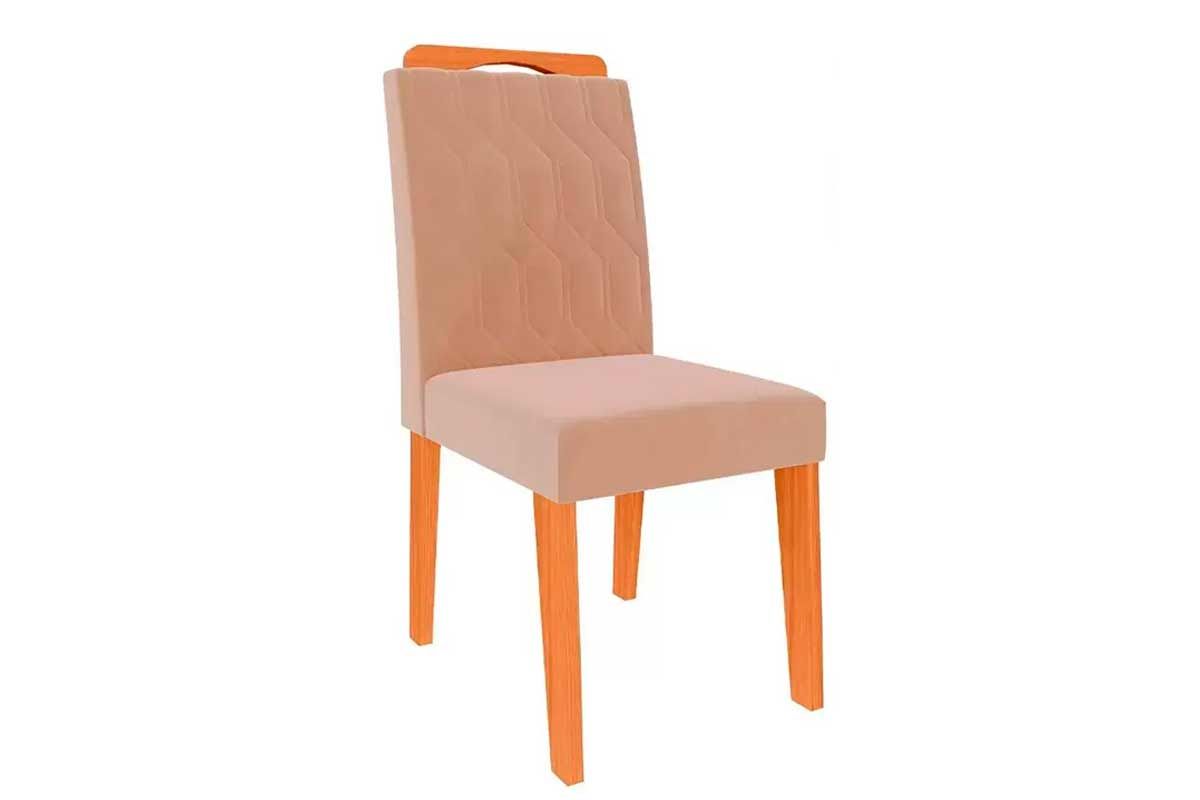 Sala Jantar Mesa Helena c/ Tampo Madeirado c/ Vidro 210x100cm e 6 Cadeiras Paola - Cimol