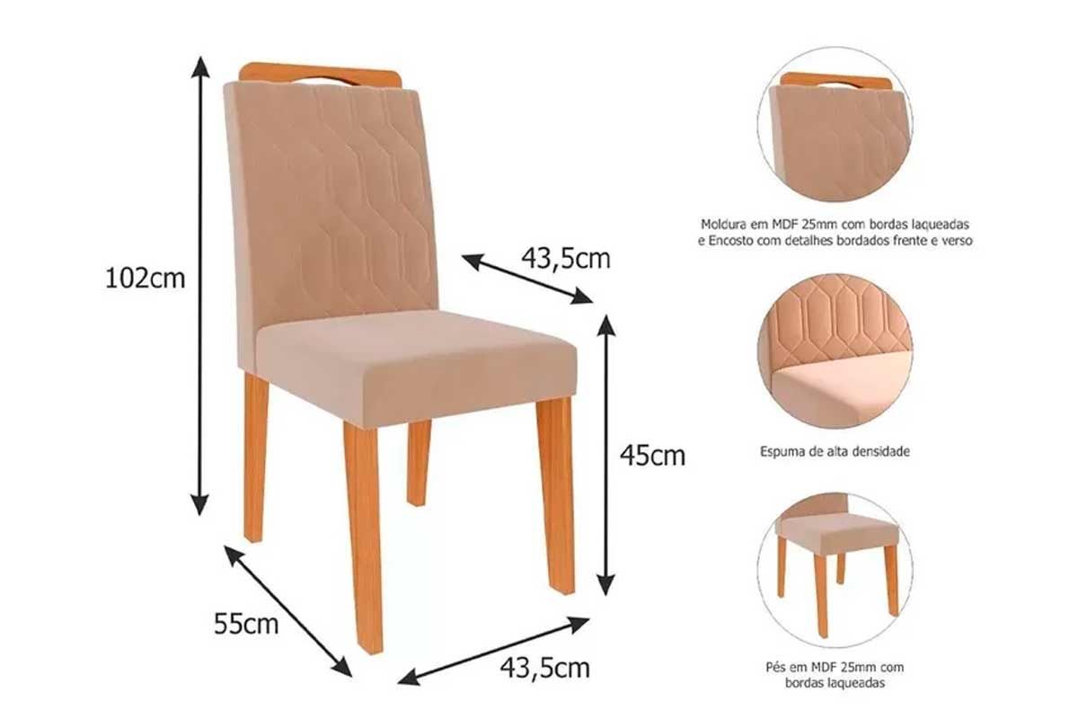 Sala Jantar Mesa Helena c/ Tampo Madeirado c/ Vidro 210x100cm e 8 Cadeiras Paola - Cimol