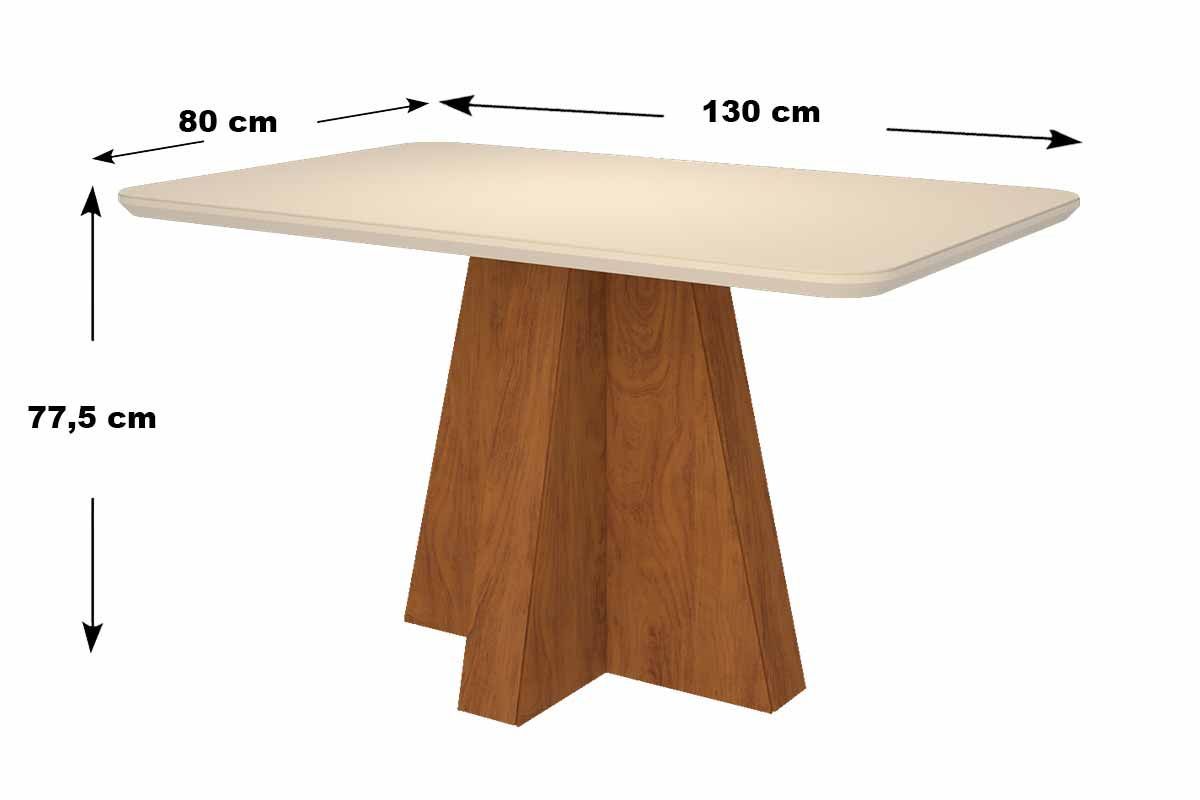 Sala Jantar Mesa Maite c/ Tampo Madeirado c/ Vidro Canto Curvo 130x80cm e 4 Cadeiras Paola - Cimol