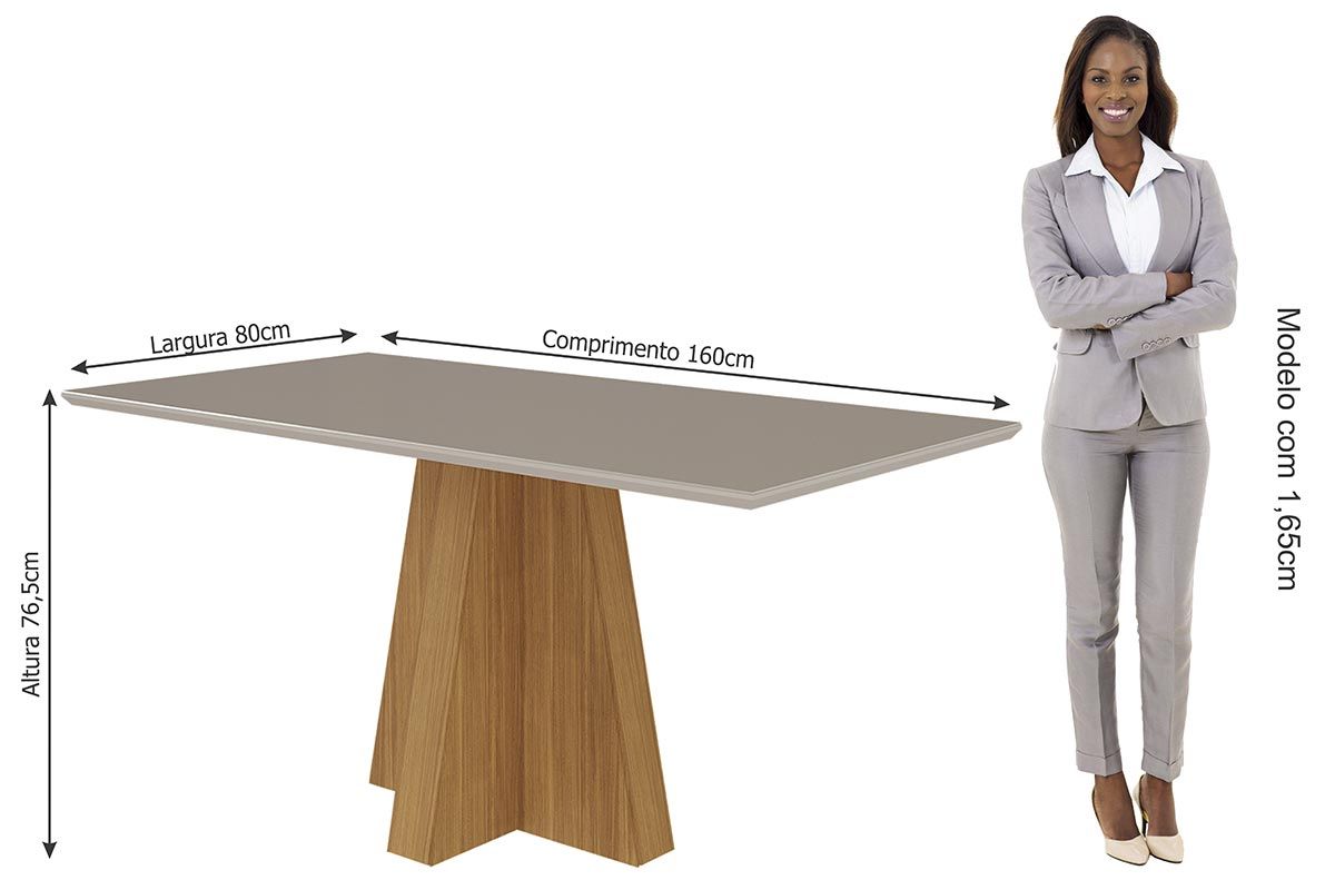 Sala Jantar Mesa Patricia c/ Tampo Madeirado c/ Vidro Canto Reto 160x80cm e 6 Cadeiras Fernanda - Cimol