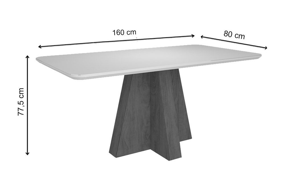 Sala Jantar Mesa Maite c/ Tampo Madeirado c/ Vidro Canto Curvo 160X80cm e 6 Cadeiras Paola - Cimol