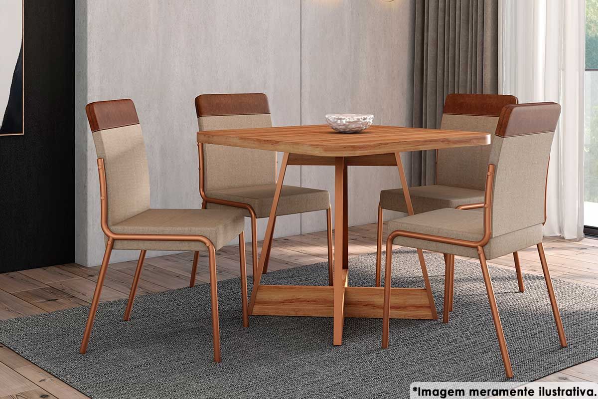 Mesa Jantar Átria 1593 Quadrada Aço c/Tampo Madeirado 90x90cm Carraro