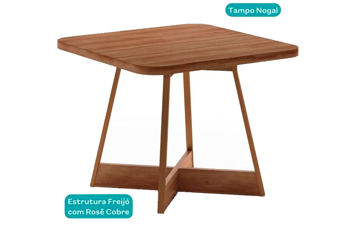 Mesa Jantar Átria 1593 Quadrada Aço c/Tampo Madeirado 90x90cm Carraro