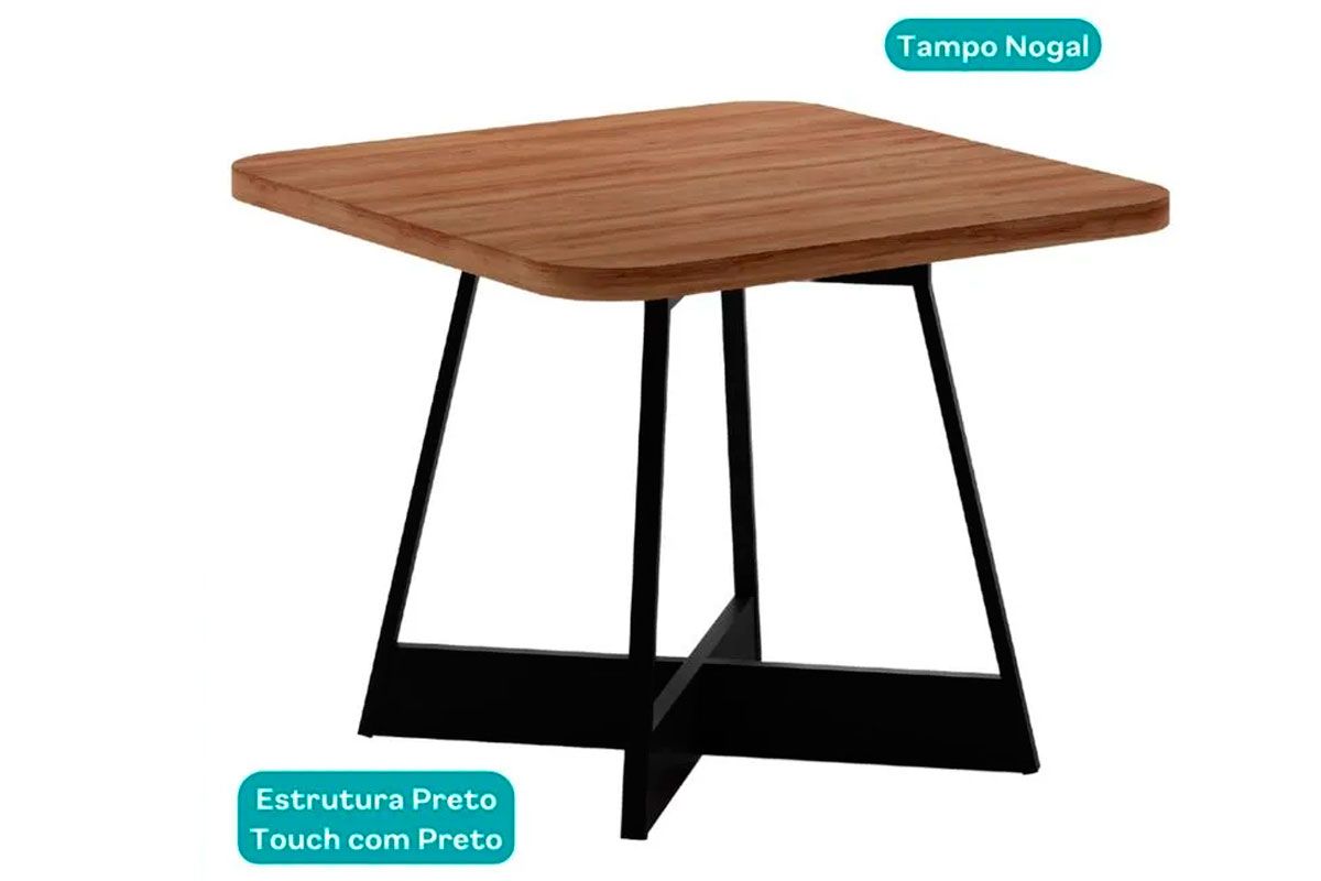 Mesa Jantar Átria 1593 Quadrada Aço c/Tampo Madeirado 90x90cm Carraro