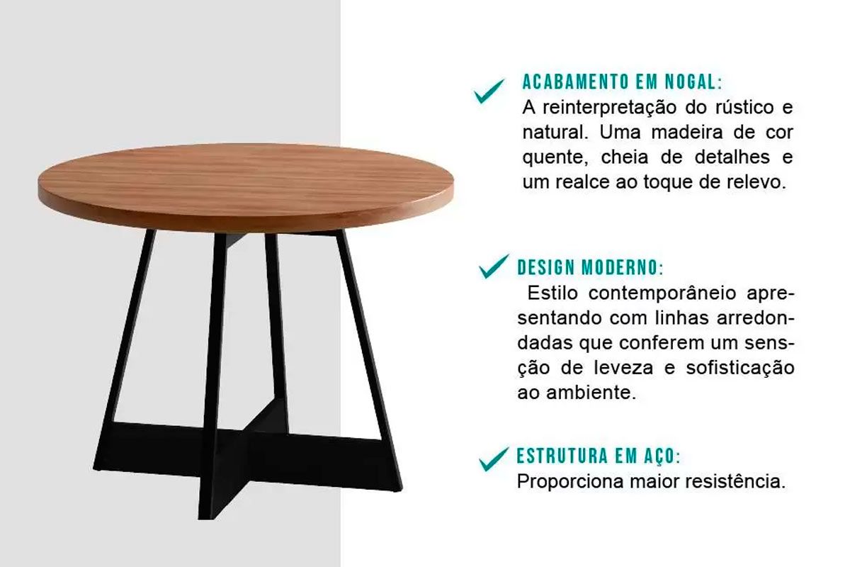Mesa Jantar Átria 1594 Redonda Aço c/Tampo Madeirado 100cm Carraro Mesa Jantar Átria 1594 Redonda Aço c/Tampo Madeirado 100cm Carraro