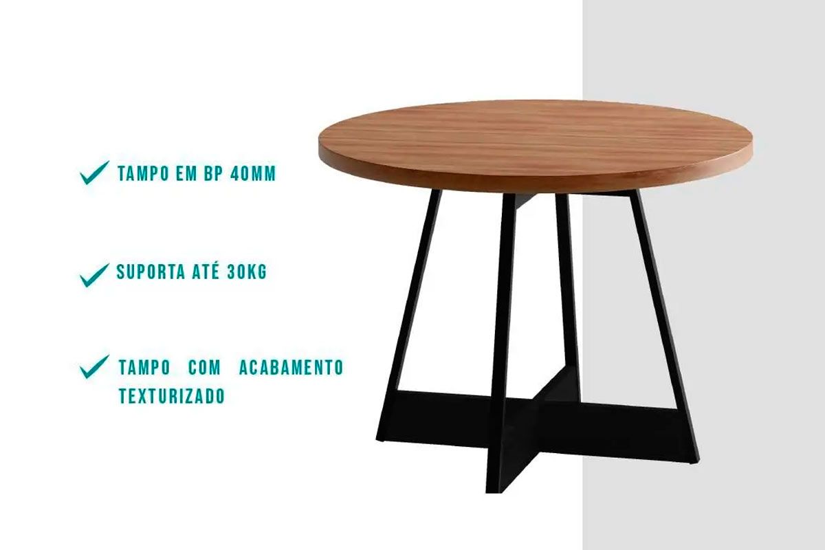 Mesa Jantar Átria 1594 Redonda Aço c/Tampo Madeirado 100cm Carraro Mesa Jantar Átria 1594 Redonda Aço c/Tampo Madeirado 100cm Carraro