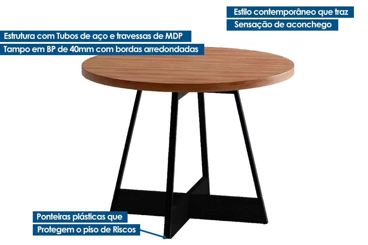 Mesa Jantar Átria 1594 Redonda Aço c/Tampo Madeirado 100cm Carraro Mesa Jantar Átria 1594 Redonda Aço c/Tampo Madeirado 100cm Carraro