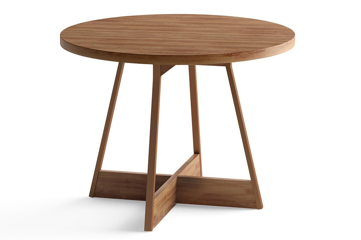 Mesa Jantar Átria 1594 Redonda Aço c/Tampo Madeirado 100cm Carraro