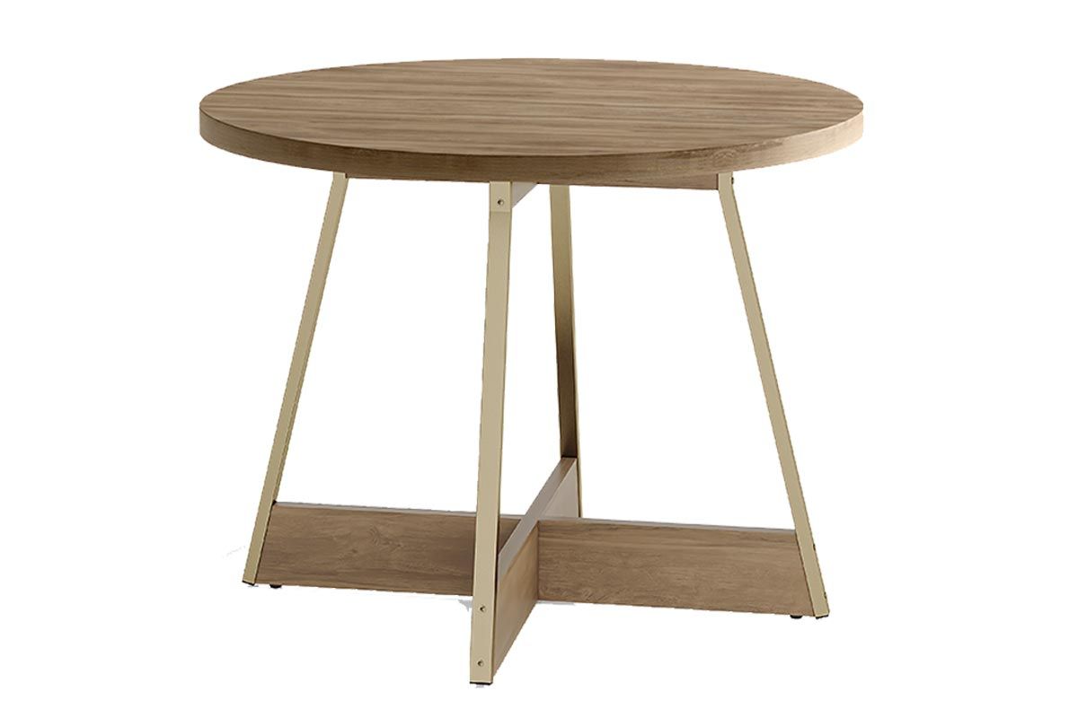 Mesa Jantar Átria 1594 Redonda Aço c/Tampo Madeirado 100cm Carraro