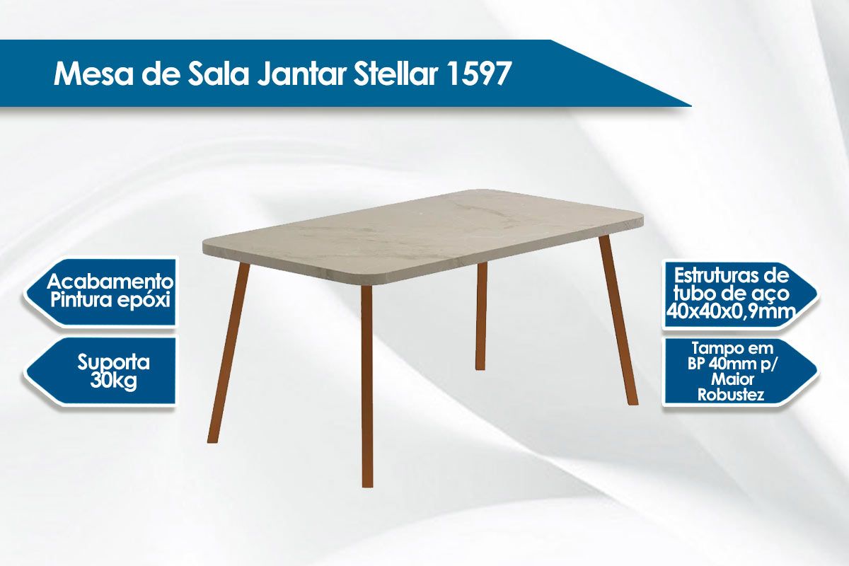Mesa Jantar Stellar 1597 Aço c/Tampo Madeirado 160cm Carraro Mesa Jantar Stellar 1597 Aço c/Tampo Madeirado 160cm Carraro